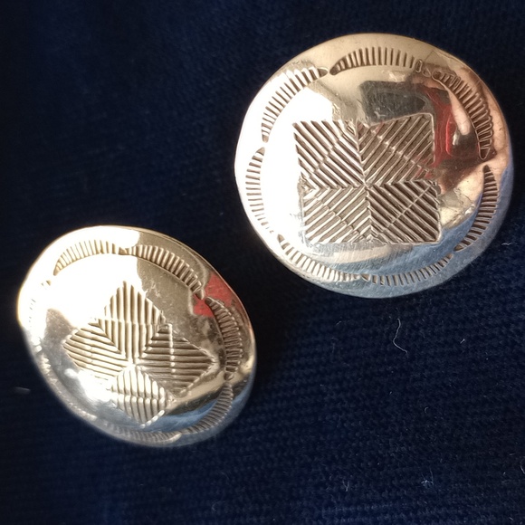 Native American Jewelry - Zuni Sterling Silver Round Earrings with Texture Design Signed Myron Panteah